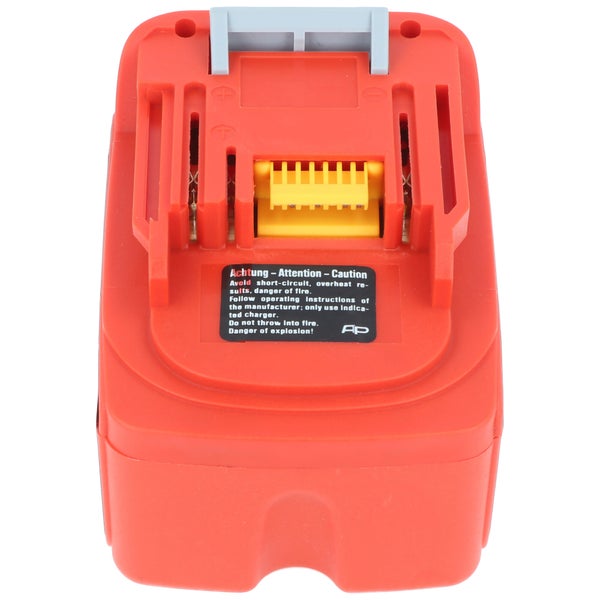 Aufsicht von oben auf einen roten Geräteakku