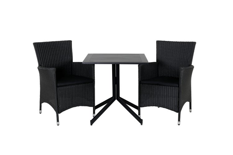 Way Gartenset Tisch 70x70cm und 2 Stühle Knick schwarz. 70 X 70 X 72 cm