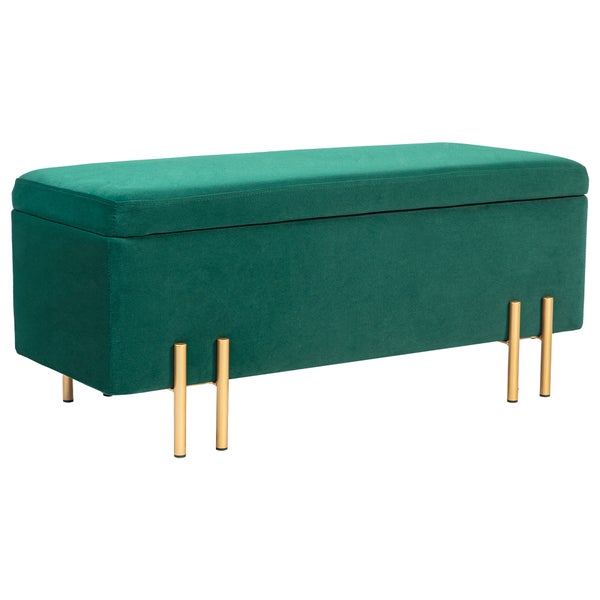 HOMCOM Sitzbank mit Stauraum Polsterbank mit Samtoptik, Sitztruhe mit Metallbeine, Truhenbank für Wohnzimmer Schlafzimmer Flur 100 x 40 x 42 cm, Grün