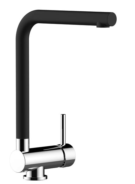 Wasserhahn Vorfenster Küchenarmatur, Umklappbar 6 CM, mit 360° schwenkbarem L- Auslauf, Verchromt / Schwarz Granit