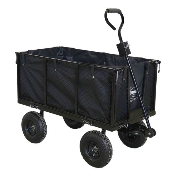 BERLINLODGE Bollerwagen All Black 205L | HxBxT 96x53x105cm | Traglast 550kg | Schwarz | Gartenwagen Transportwagen Gartenkarre Handwagen