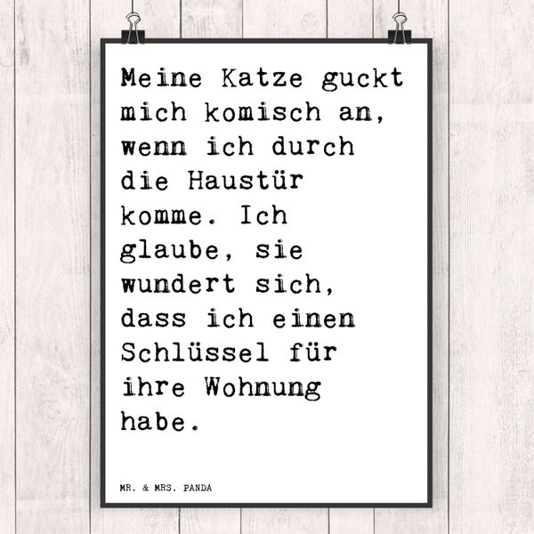 Mr. & Mrs. Panda DIN A4 Poster Meine Katze guckt mich... - Weiß
