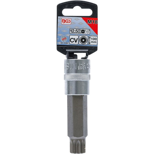 BGS Bit-Einsatz Länge 100 mm Antrieb Innenvierkant 12,5 mm (1/2) Innenvielzahn (für XZN) mit Bohrung M18 - 4365