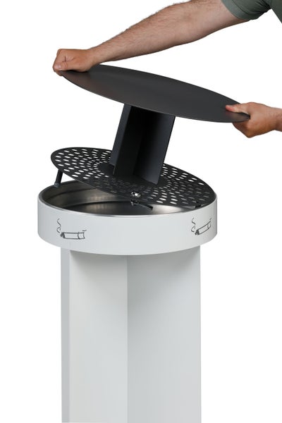 PROREGAL Robuster Ascher Mit Schutzdach HxBxT 75 x 44 x 44 cm Verzinkter Stahl Weiß