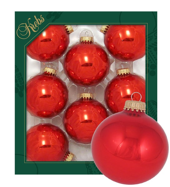 Feuerrot glänzend 7cm Glaskugeln uni, 8 Stck., Weihnachtsbaumkugeln, Christbaumschmuck, Weihnachtsbaumanhänger