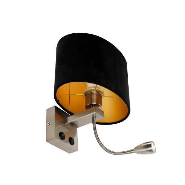 Wandleuchte mit Leselampe und schwarzem Lampenschirm