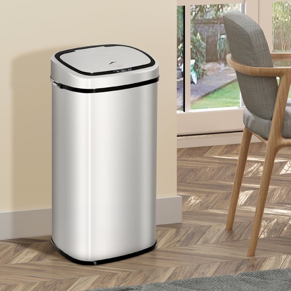 HOMCOM, Automatik Mülleimer, Abfalleimer, 68L, Edelstahl, Kunststoff, Silber