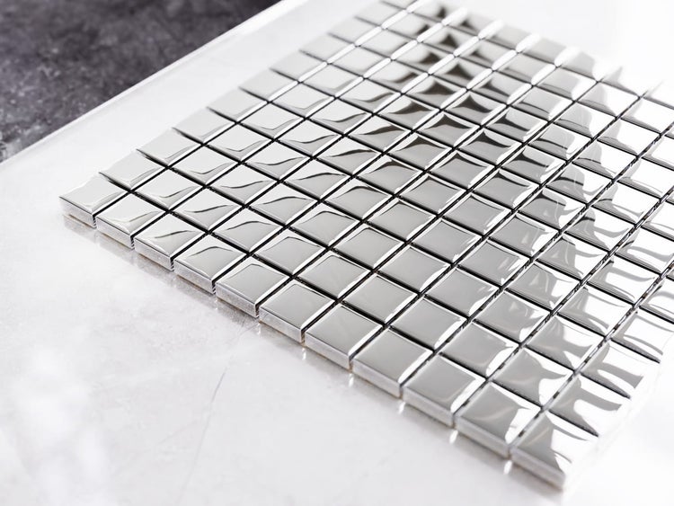 Glasmosaik auf Netz für Bad und Küche 30cm x 30cm  - Pure Silver