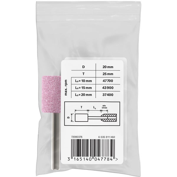 Schleifstift im Beutel mit technischen Daten auf der Verpackung
