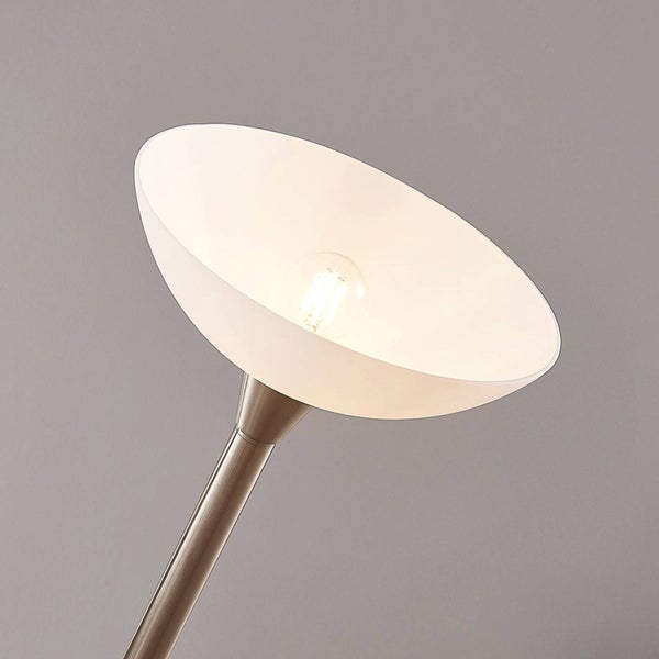 Lindby Stehlampe / Deckenfluter Metall Glas, Standleuchte Nickel satiniert Stehleuchte 1 flammig E27 Fassung max. 60W ohne Leuchtmittel