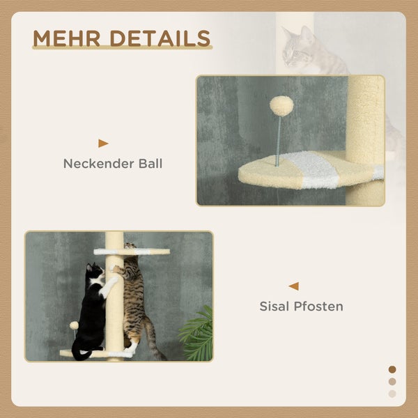 PawHut Kratzbaum, Deckenhoch Katzenbaum, 220-260 cm Höhenverstellbar Katzenkratzbaum, Spielbaum mit Kippschutz, Kletterbaum mit Spielball, Plüsch, Gelb