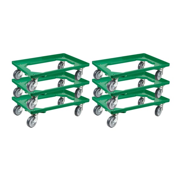 PROREGAL Transportroller für Euroboxen 60 x 40 cm mit Gummiräder Grün Offenes Deck 4 Lenkrollen Traglast 300 kg
