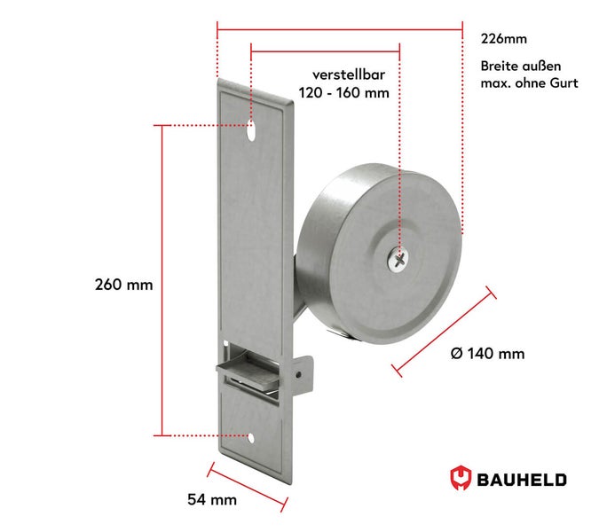 Technische Zeichnung eines Bauheld Produkts mit Maßangaben