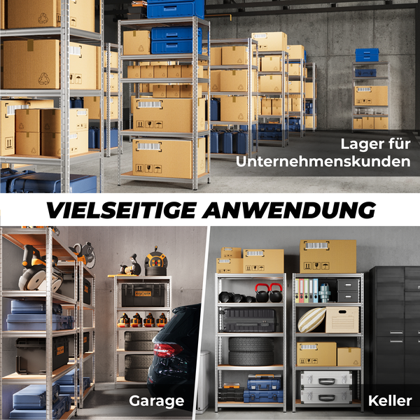 ALL Premium Schwerlastregal 180x90x40cm Silber – Bis 1250 kg belastbar, höhenverstellbar, Stecksystem, ideal für Lager, Garage & Keller