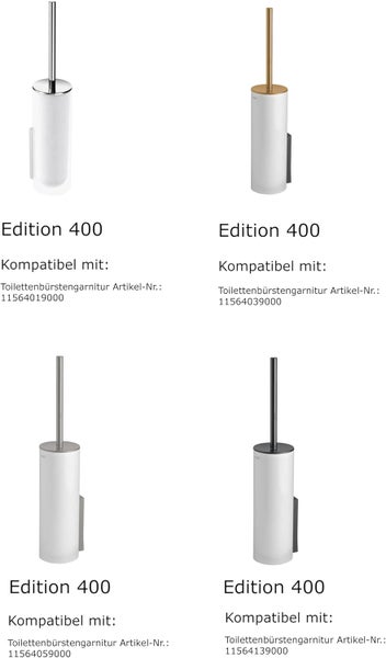 Vier Toilettenbürstengarnituren der Edition 400 mit Wandhalterung.