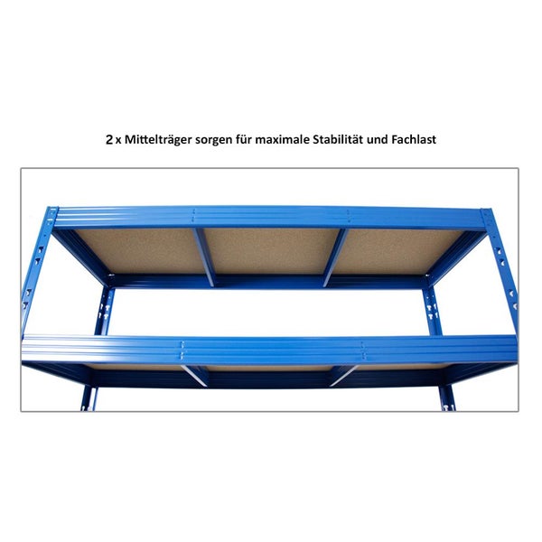 PROREGAL Profi Schwerlastregal Rhino HxBxT 180 x 160 x 60 cm 4 Spanplatten-Ebenen 16mm Fachlast 500 kg Blau