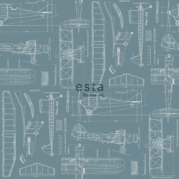Tapete mit Flugzeug-Bauplan-Motiv