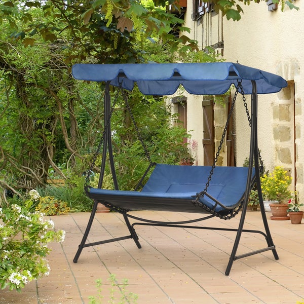 Outsunny Hollywoodschaukel, mit Dach, für 2 Personen, 164 x 116 x 176cm, Stahl, Blau