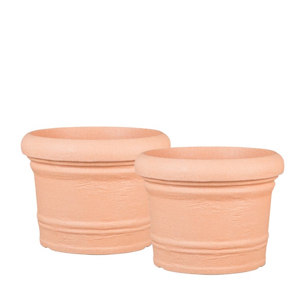 Scheurich 2er Set Blumentöpfe Formia 40, rund,  aus Kunststoff Farbe: Terracotta, 40 cm Durchmesser, 29,7 cm hoch, 20,5 l Vol.