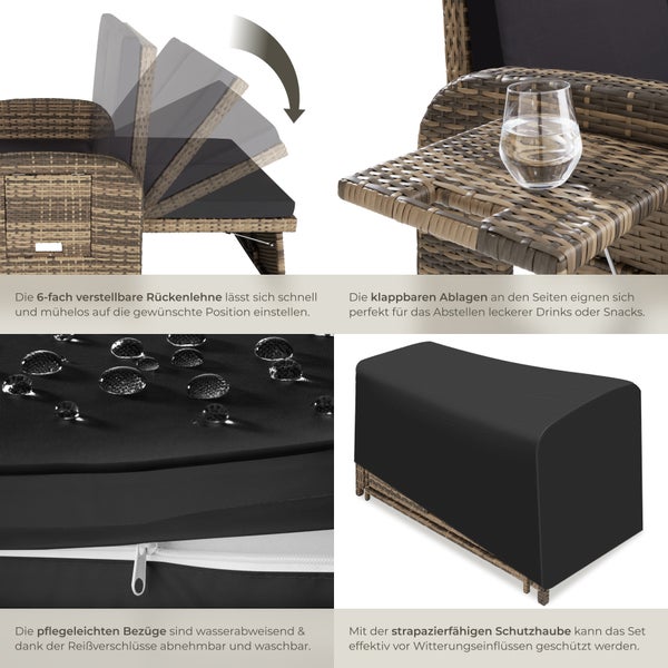 Rattan Sofa tectake Kreta mit Stauraum und Schutzhülle mit Aluminiumgestell natur