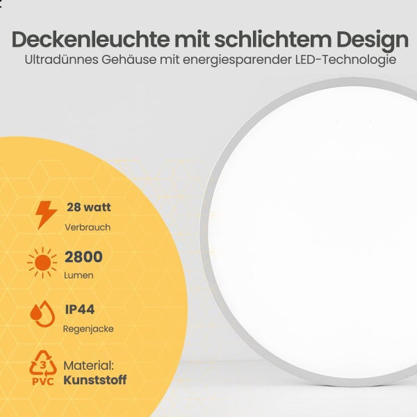 Goliving Deckenleuchte Schwarz - Deckenleuchte - Led - Extra dünn - Warmweißes Licht - Schlafzimmer - Badezimmer - Wohnzimmer - 30x30x2.1cm