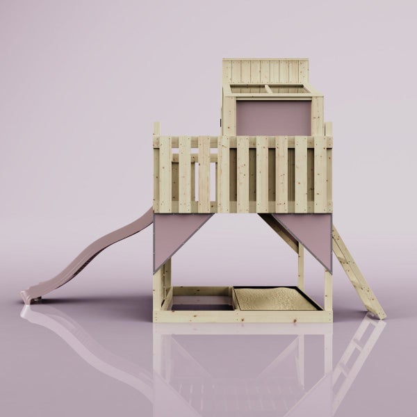 Spielturm aus Holz mit Rutsche und Leiter