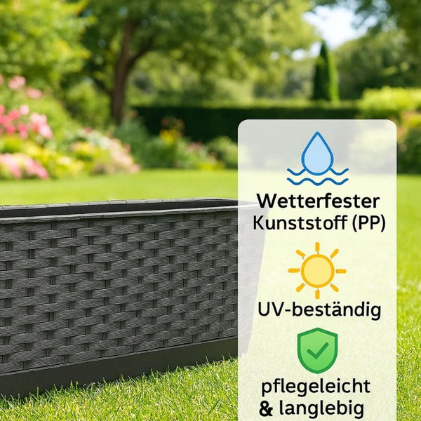 Blumenkasten aus Kunststoff mit wetterfest, UV-beständig, pflegeleicht und langlebig Siegeln