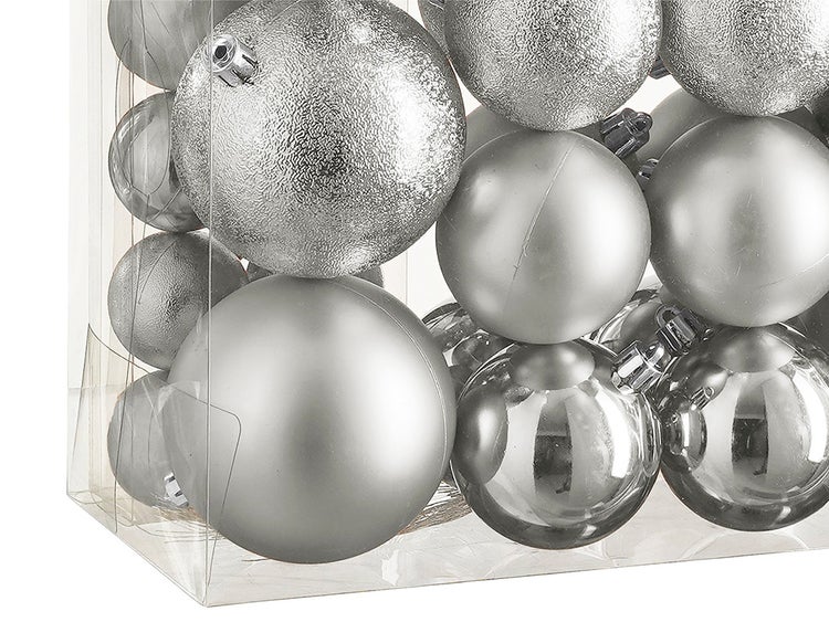 LAALU Satz von 46 Stück Ornamente: rund Silber Mix 4,6,8 cm