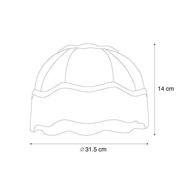 Technische Zeichnung eines Lampenschirms mit Wellenrand, Durchmesser 31,5 Zentimeter, Höhe 14 Zentimeter.