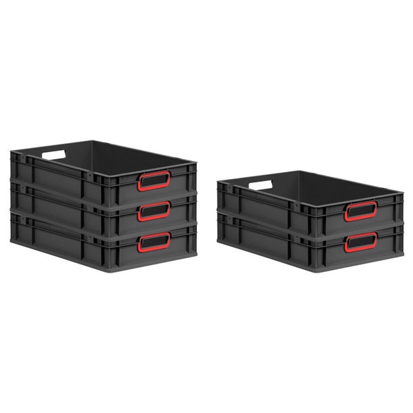 PROREGAL SuperSparSet 8x Eurobox NextGen Color, HxBxT 12x40x60cm, 23 Liter, Griffe rot offen, Schwarz, Eurobehälter, Transportbox, Transportbehälter, Stapelbehälter