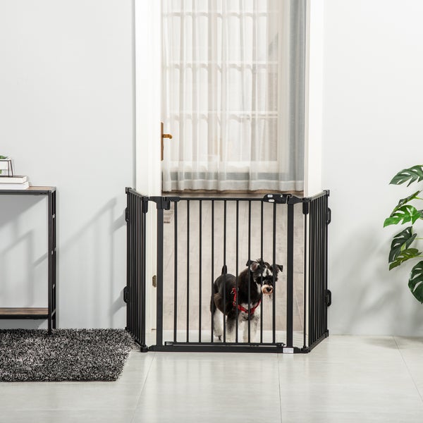 PawHut Hunde Absperrgitter, 202,5L x 2T x 76H cm, Stahl, Kunststoff, Schwarz