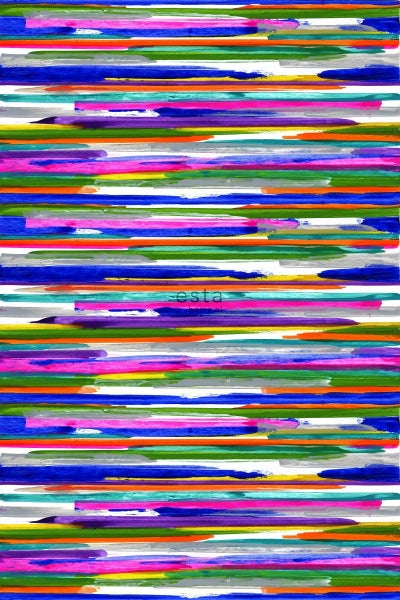 ESTAhome Fototapete gemalte horizontale Streifen Blau, Grün, Lila und Rosa - 1,86 x 2,79 m - 158916