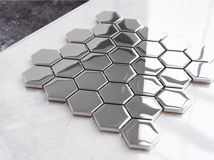 Glasmosaik auf Netz für Bad und Küche 24.7cm x 25.5cm - Liquid silver
