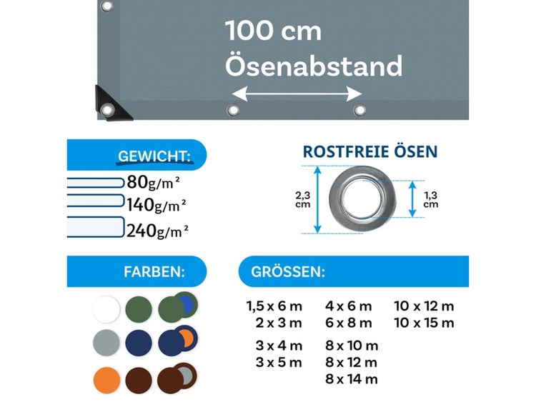 FLOORDIREKT Abdeckplane - Wasserdichte Plane - mit Ösen - Schutzplane - 240 g/m² - 6 x 10 m - Silber