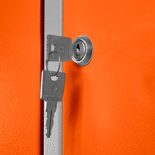 PROREGAL Garderobenschrank Ermine mit 3 Türen | HxBxT 178x89x50cm | Lichtgrau/Orange | Spind, Aufbewahrungsspind, Arbeitsschrank