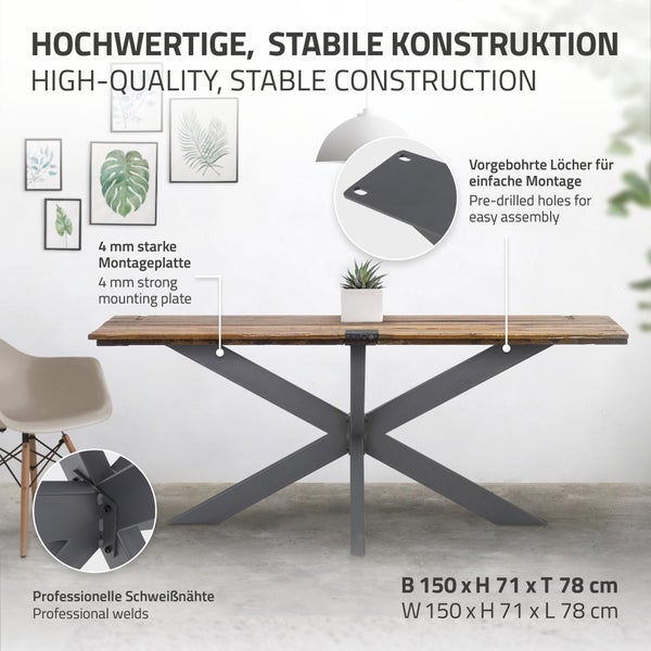 ML-Design Tischgestell Spider 78x71x150 cm, Anthrazit, Kreuzgestell Kreuz X-Design Tischfüße Möbelfüße, Schwerlast Tischkufen Stahl, Metall Tischbeine, DIY Esstisch, Industriedesign, einfache Montage