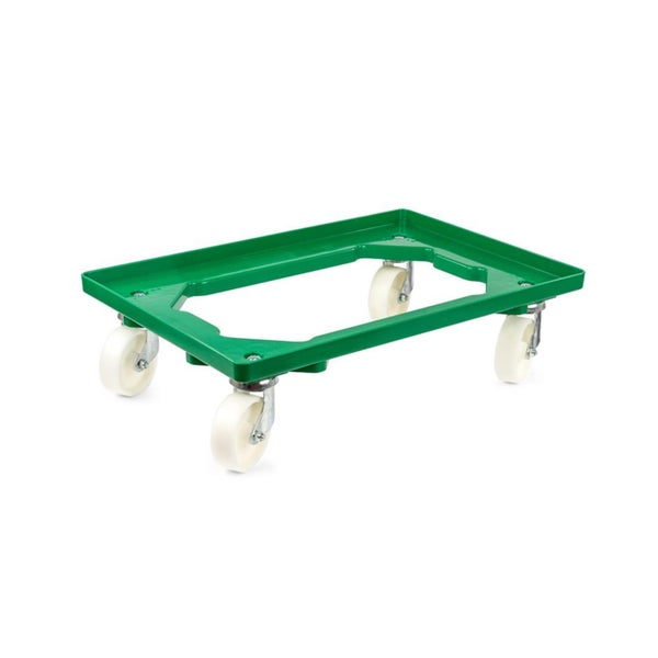 PROREGAL SparSet 10x Transportroller für Euroboxen 60 x 40 cm mit Kunststoffräder Grün Offenes Deck 4 Lenkrollen Traglast 300 kg