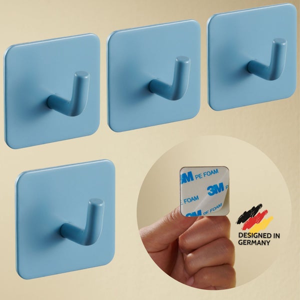 DEKAZIA® 4 Kleiderhaken Kinder blau | Garderobenhaken Kinder Kindergarderobe Haken Kindergarderobe Haken Wandhaken Kinder Kleiderhaken Kinderzimmer Klebehaken Kinder Haken Garderobe