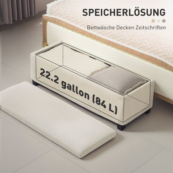 HOMCOM Sitzbank mit Stauraum Polsterbank mit Cord-Optik, Sitztruhe mit Stahlbeine, Truhenbank für Wohnzimmer, Schlafzimmer, Flur 112 x 42 x 40 cm, Beige