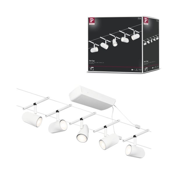 CorDuo Seilsystem Cup Basisset GU5,3 max. 5x10W 230/12V Weiß matt, Chrom