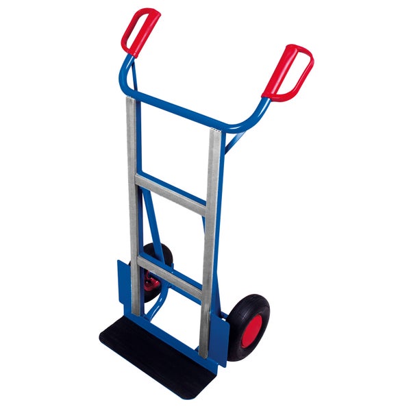 Sackkarre mit rotem Griff und schwarzen Rädern