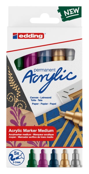 Edding Acrylmarker Acrylic 5100 Mittel metallic 5er Set