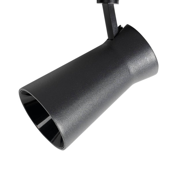 Verstellbarer Schienenstrahler in Schwarz mit strukturierter, matter Oberfläche.