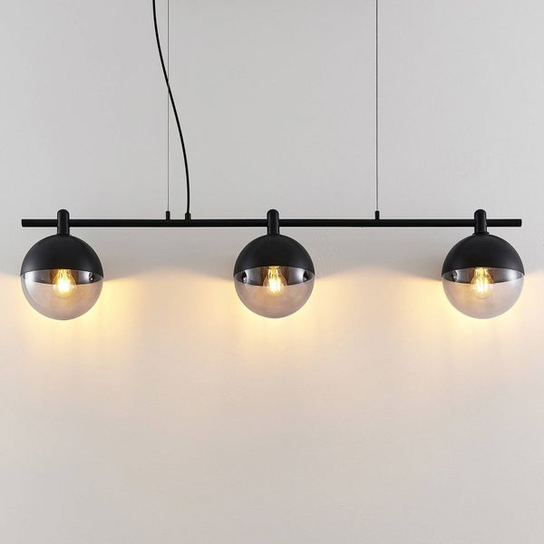Lucande Pendelleuchte Dustian (Design, Modern) in Schwarz aus Glas (3 flammig E27) - Design-Hängeleuchte Esstischlampe Hängelampe Hängeleuchte Wohnzimmerleuchte