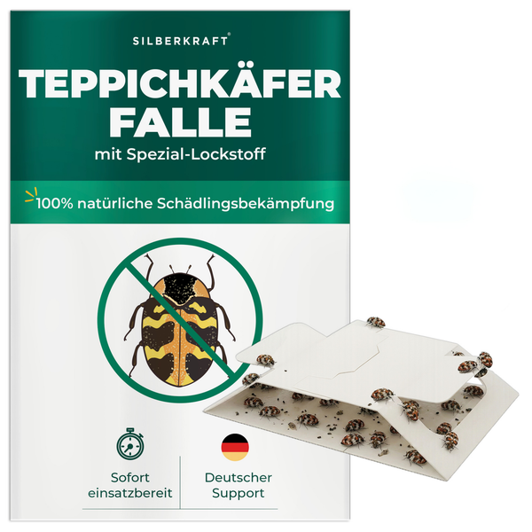 Silberkraft Teppichkäferfalle mit Spezial-Lockstoff zur natürlichen Bekämpfung von Teppichkäfern.