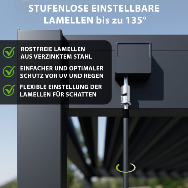 Weide Classic Alu-Stahl Pavillon 3 x 5,3 M Anthrazit Pergola Freistehend mit Pfostenstärke 11,6 cm x 11,6 cm
