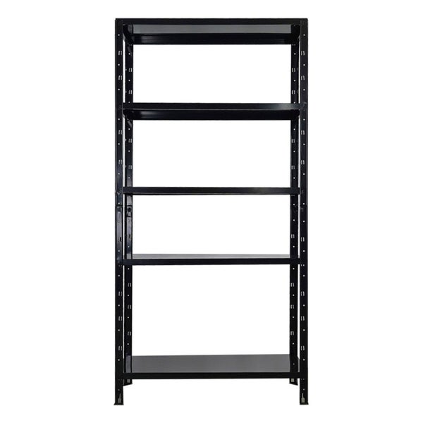 Schwarzes Metallregal mit fünf Ebenen