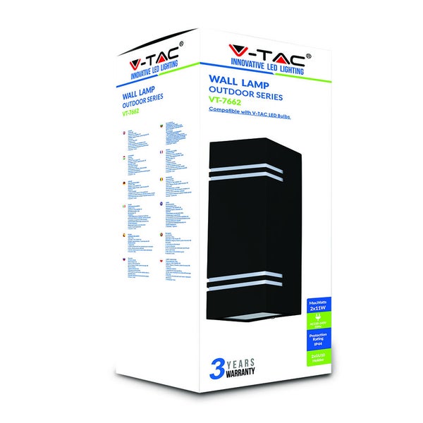V-TAC VT-7662-B - GU10 Außenbeleuchtung - Wand - Armaturen - Schwarz - IP44