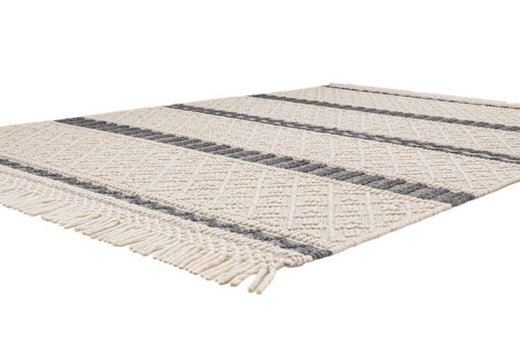 Handgewebter moderner Wollteppich im Macrame Style Beige 90x160 cm