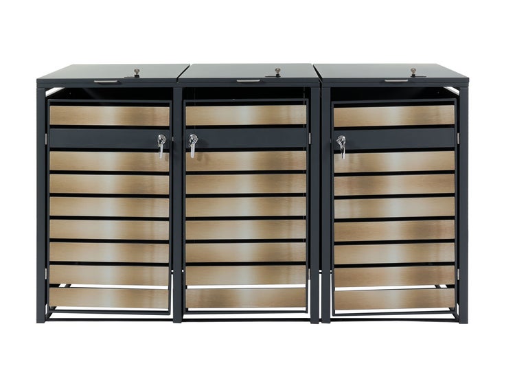 Drei Mülltonnenboxen mit Schloss